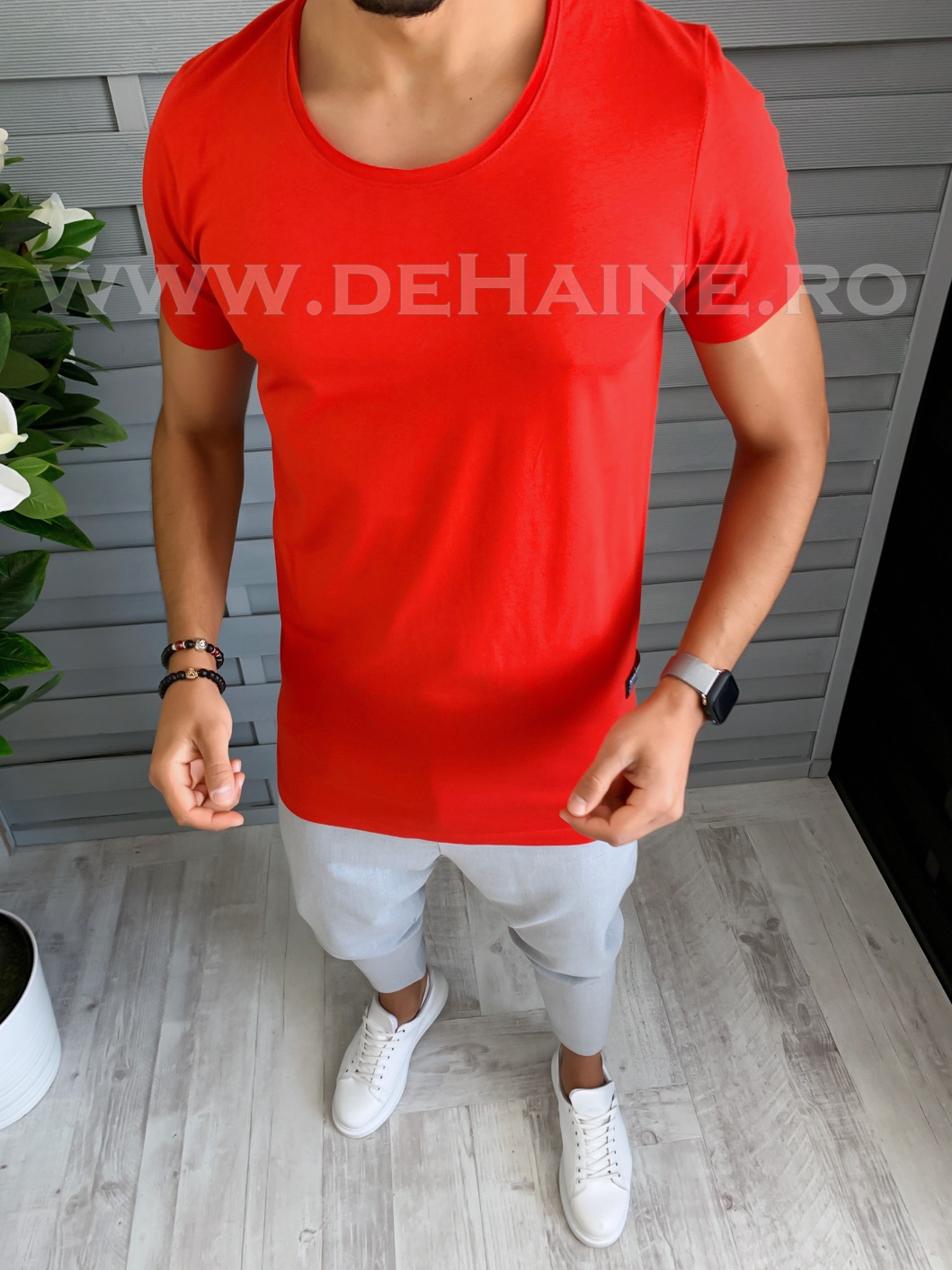 Tricou barbati rosu slim fit b1723